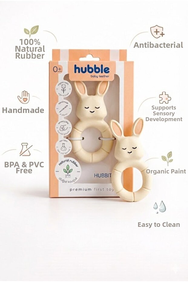 Baby Teether and Toy - Rabbit Ring Shaped Teether (100% Natural Rubber)