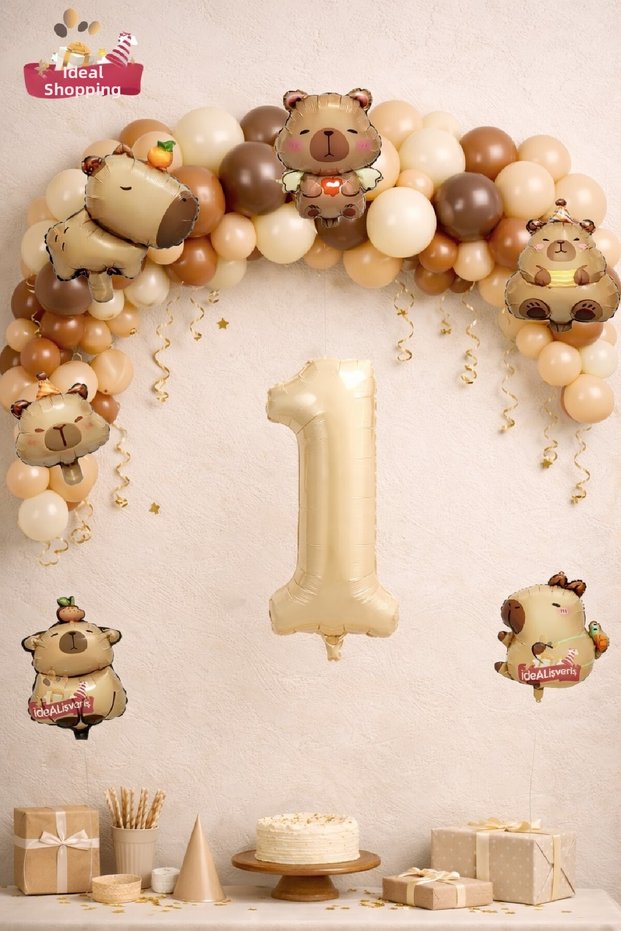 Boho Baby Teddy Bear 9 Lu Capybara Age Balloon Decoration Birthday Party Set Ornament
