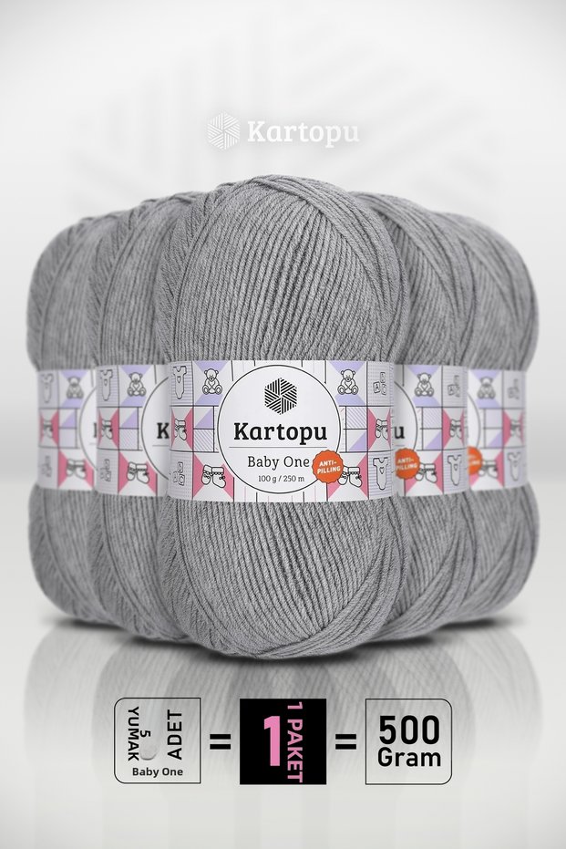 Baby One - Light Gray (K1000) - 5-Pack X 100Gr/250M - Baby Yarn - Anti-Pilling Non-Pilling Yarn