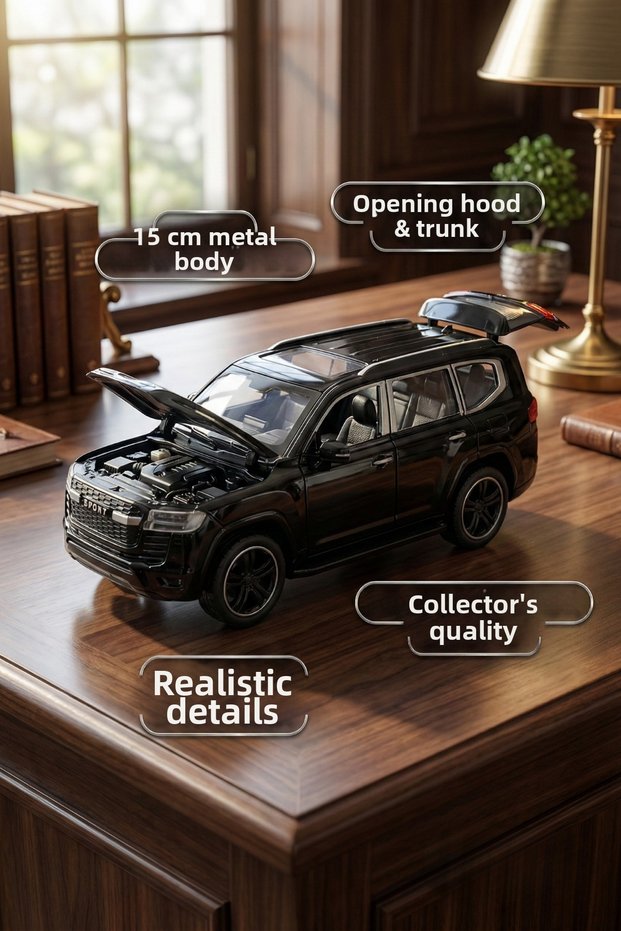 1:32 Metal Pull-Back Luxury Off-Road Vehicle Toyota Land Cruiser Model Toy Car - Black with Sound and Light