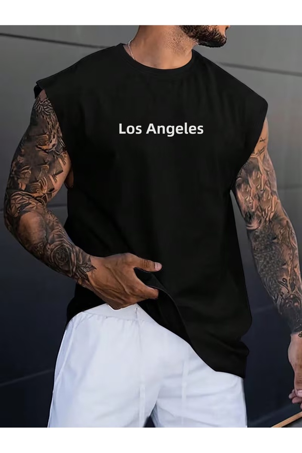 Silatrend Men's Black Original Printed Oversize Cut Cotton Crew Neck Undershirt