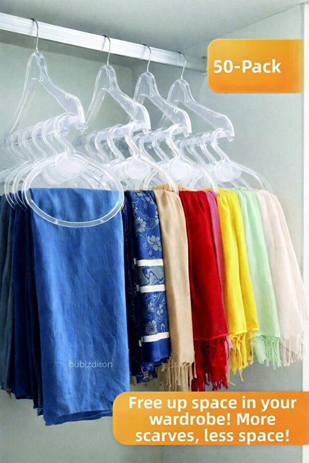 50-Piece Narrow Transparent Scarf Hanger – Scarf Organizer Hanger for Inside the Closet