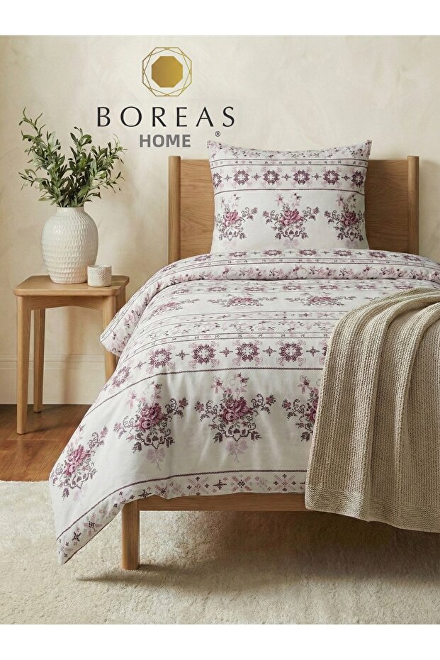 Lydia Cotton Elastic Sheet Single Duvet Cover Set Plum