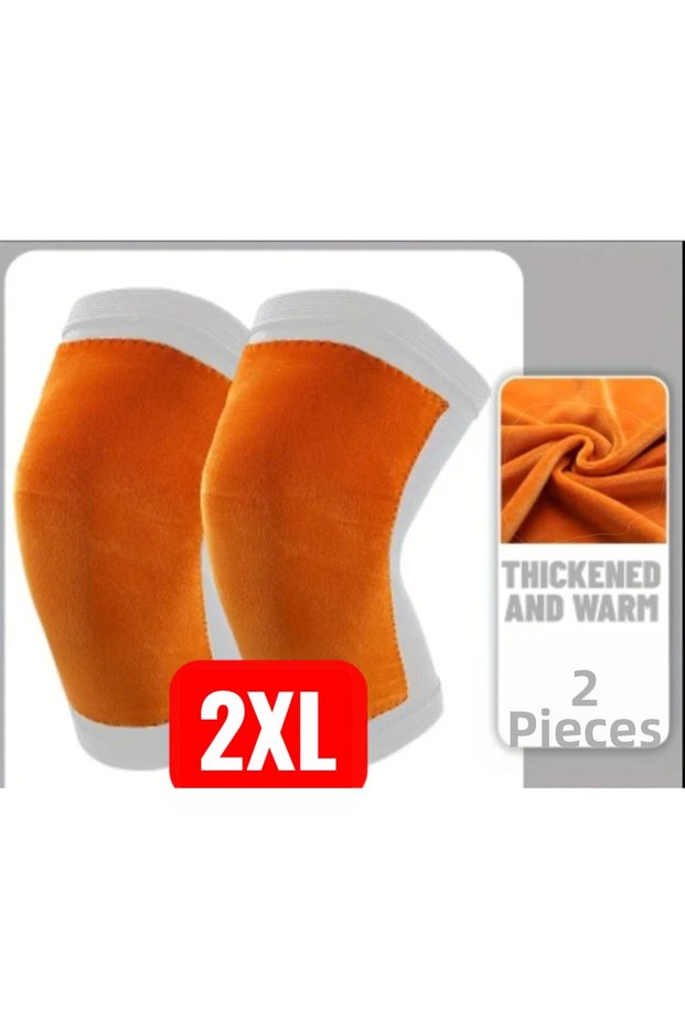 Yangzhou Two Pieces Extra Large, Thick and Warm Knee Compression Sleeves Set. Gold Color (2XL)