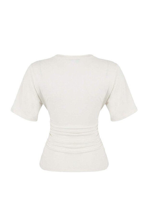 Wardrobe Essentials-Ekru Fitted/Vücuda Oturan Kısa Kollu Esnek Örme T-Shirt TWOSS26TS00052 - 7