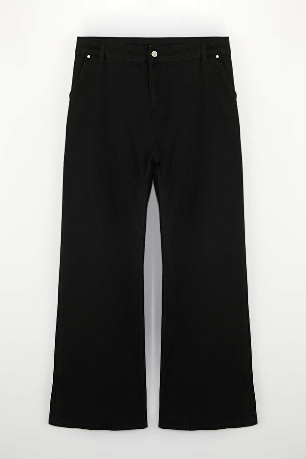 Siyah Yüksek Bel Wide Leg/Geniş Paça Comfort/Orta Esnek İnce Yazlık Büyük Beden Jeans TBBSS26CJ00002 - 4