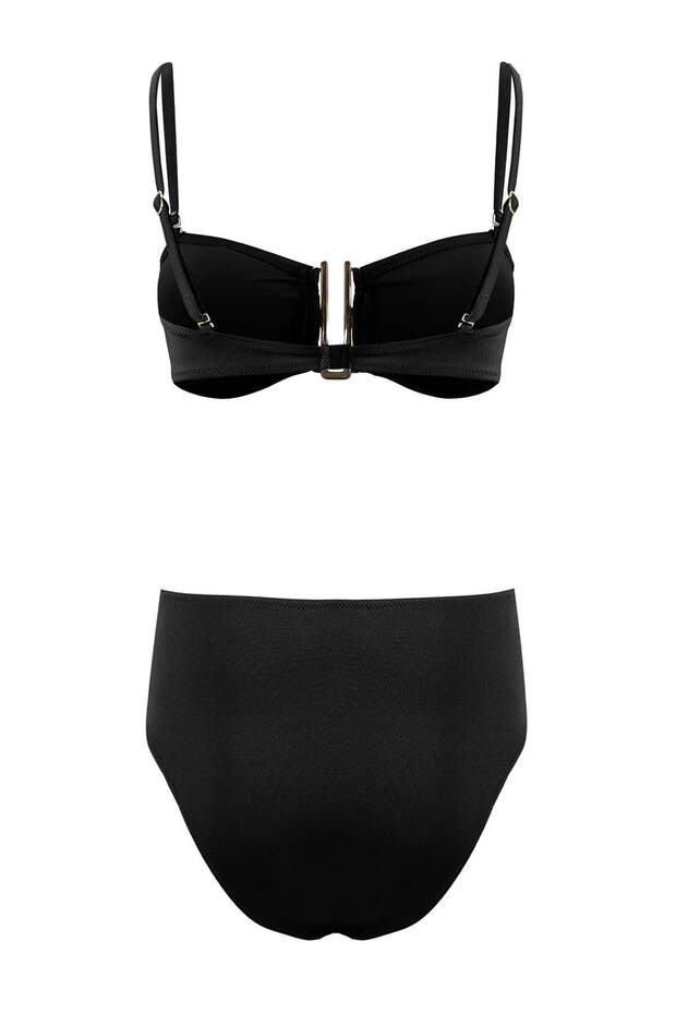 Siyah Straplez Kaplı Aksesuar Detaylı Yüksek Bel Regular Bikini Takımı TBESS26BT00026 - 6