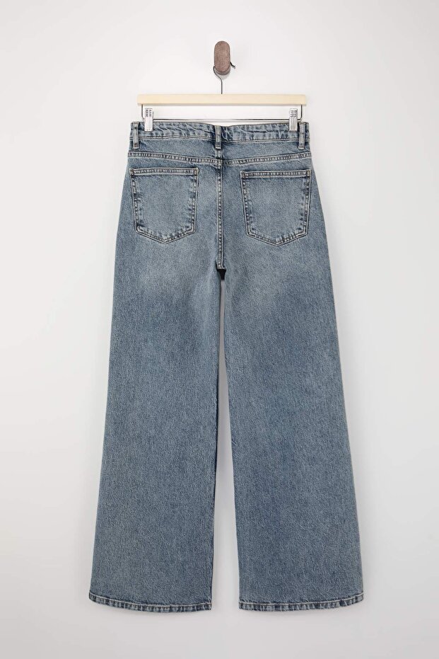Açık Mavi Normal Bel Az Esnek Wide Leg Uzun Boy Jeans TWOSS26JE00151 - 6