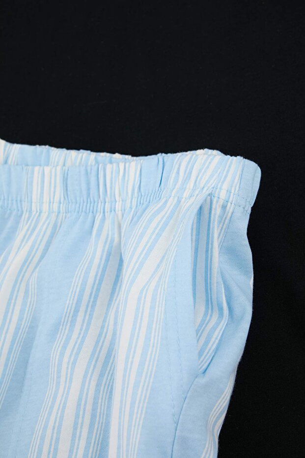 Siyah-Mavi Çizgili Örme Büyük Beden Pijama Takımı TBBSS26AI00002 - 5