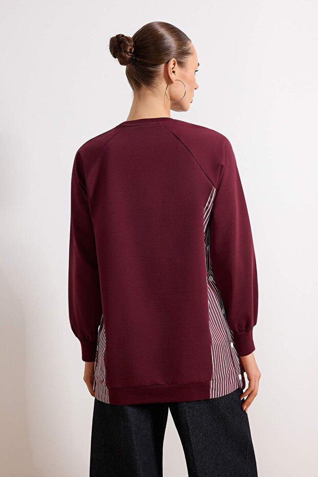Bordo Regular 2 iplik penye Düz Örme Tesettür Sweatshirt TCTSS23UK00092 - 4