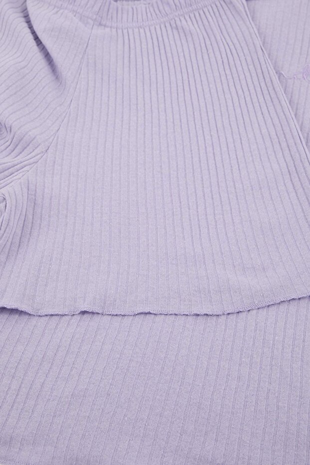 Lila Bisiklet Yaka Kaşkorse Örme Pijama Takımı TBBSS25AI00118 - 4