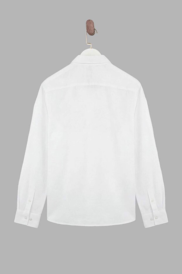 Beyaz Normal Kalıp/Regular Fit Keten Görünümlü Mevsimlik Erkek Dokuma Gömlek TMNSS26GO00008 - 9