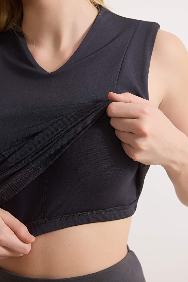Antrasit 2 Katlı İçi Pedli Örme Spor Üst/Bluz THMSS26BZ00005 - 5