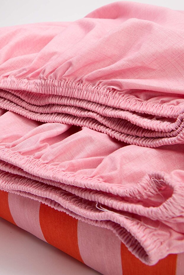 Çift Kişilik Kolay Ütülenebilir Çizgili Lastikli Çarşaflı Nevresim Takımı 200x220cm TPHSS25CKN00004 - 3