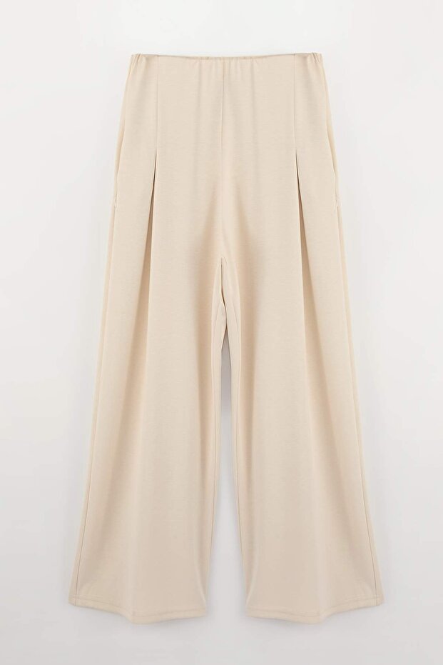 Taş Pileli Wide Leg/Geniş Paça Dökümlü Örme Büyük Beden Pantolon TBBSS26AR00021 - 4