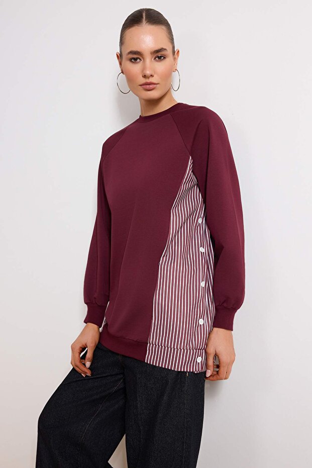 Bordo Regular 2 iplik penye Düz Örme Tesettür Sweatshirt TCTSS23UK00092 - 1