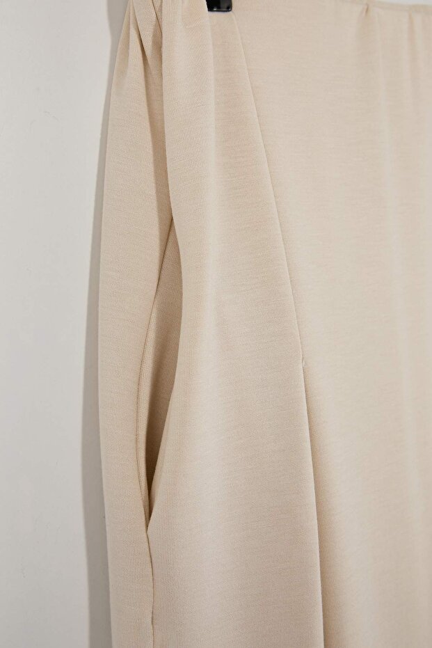 Taş Pileli Wide Leg/Geniş Paça Dökümlü Örme Büyük Beden Pantolon TBBSS26AR00021 - 5