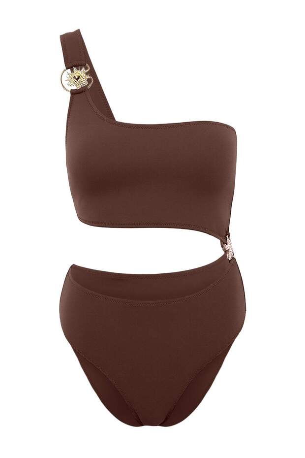 Kahverengi Döküm Aksesuarlı Klora&Suya Dayanıklı Uzun Ömürlü LYCRA®XTRALIFE Mayokini TBESS25MA00046 - 4