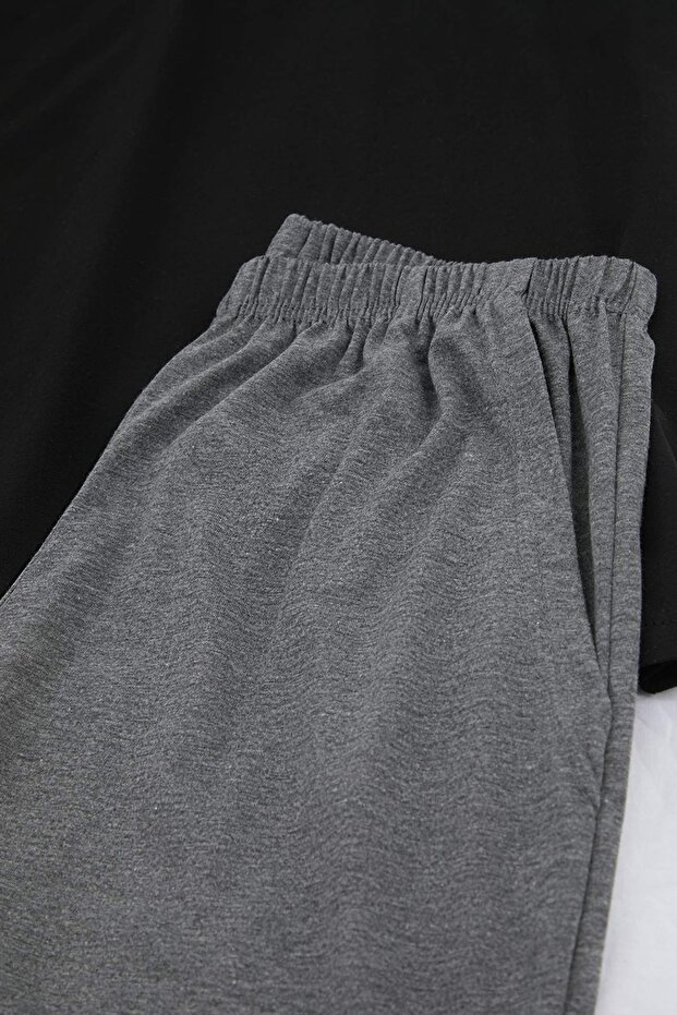Siyah Regular Düğmeli Yaka Örme Pijama Takımı TMNSS26PT00033 - 6