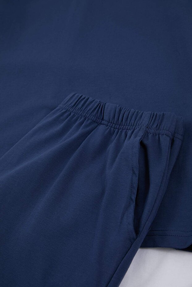 Indigo Regular Fit Yaka Ve Kol Kontrast Detaylı Pamuklu Pijama Takımı TMNSS26PT00016 - 6