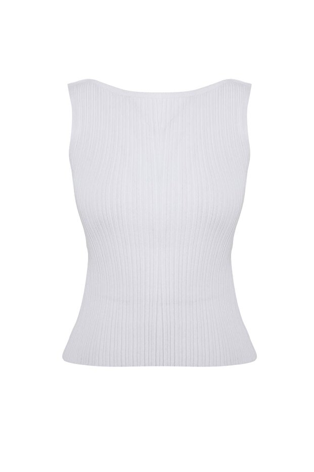 Ekru Premium İplik İnce Basic Bisiklet Yaka Triko Bluz TWOSS26BZ00331 - 5
