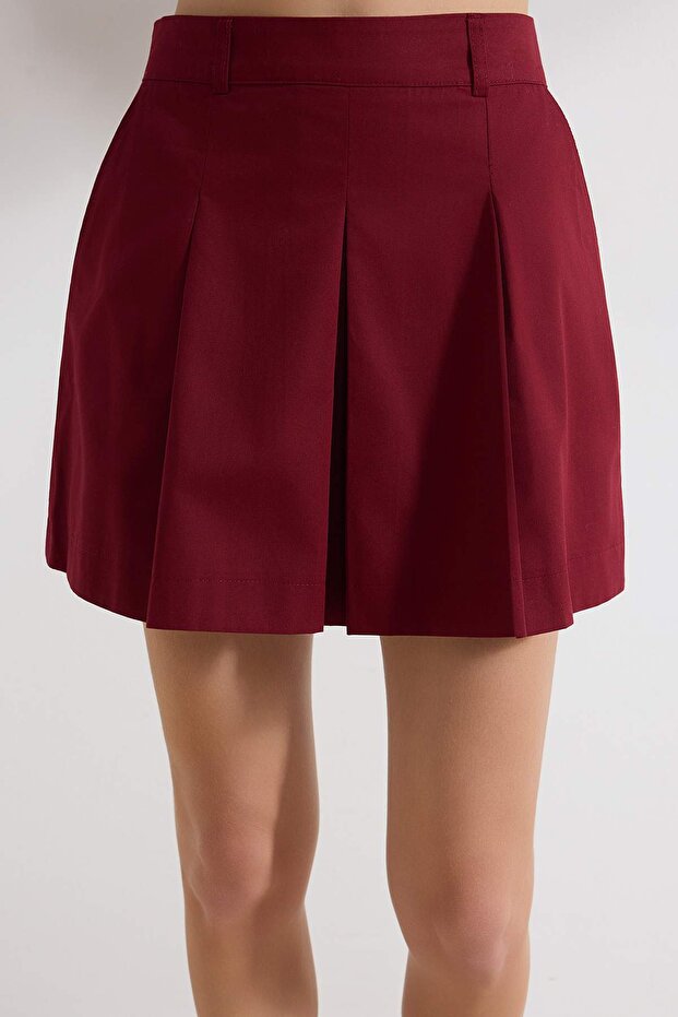 Bordo %100 Pamuk Gabardin Pili Detaylı Mini Etek TWOSS26ET00017 - 6