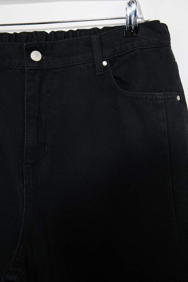 Siyah Pens Detaylı Beli Lastikli %100 Pamuk Non-Stretch Wide Leg/Geniş Paça Jeans TBBSS26CJ00028 - 6