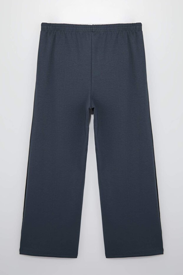 Antrasit Yan Şerit Detaylı Wide Leg/Geniş Paça Rahat Dökümlü Büyük Beden Eşofman Altı TBBSS26AJ00004 - 6