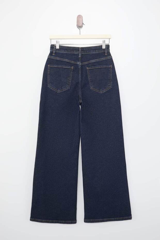 Koyu Mavi Yüksek Bel Orta Esnek Wide Leg Geniş Paça Jeans TWOSS26JE00188 - 6