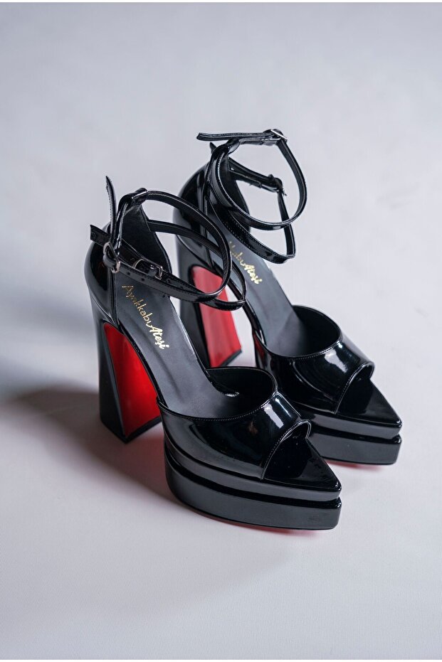 Black Patent Leather Double Platform Special Design Women's Shoes Otto