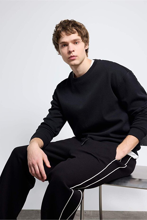 Boxy Fit Bisiklet Yaka Basic Düz Pike Sweatshirt E1519AX25SP - 3