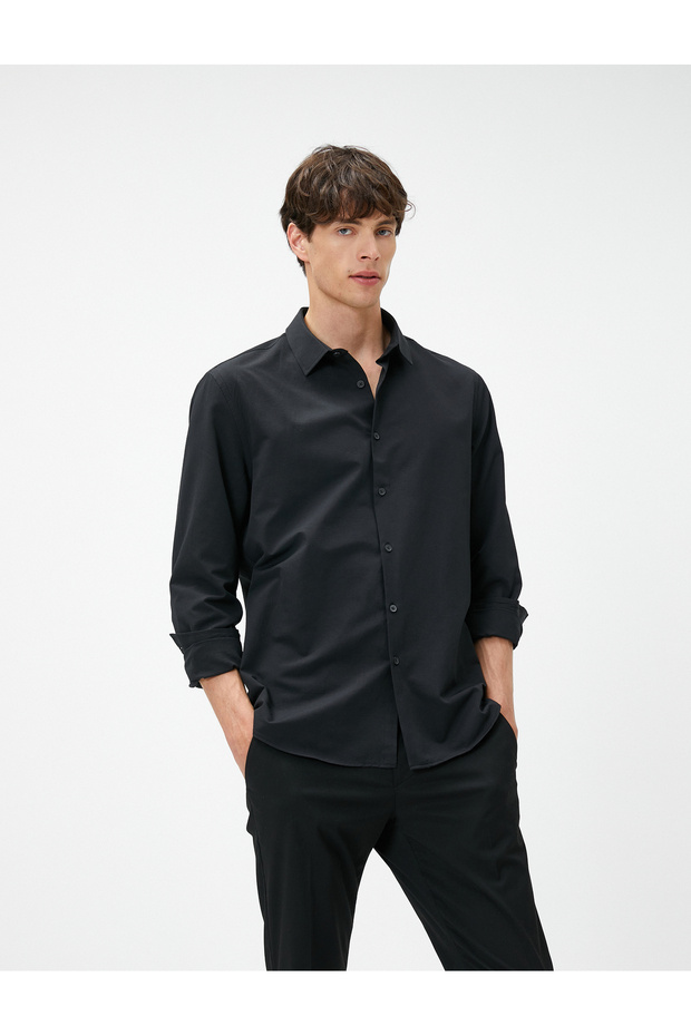 Sports Shirt Slim Fit Classic Collar Long Sleeve Non Iron