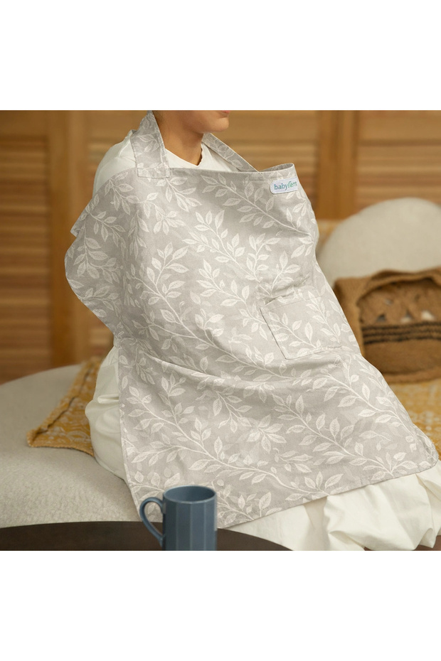 مريلة الرضاعة الطبيعية بجيب على شكل ورقة رمادية 323