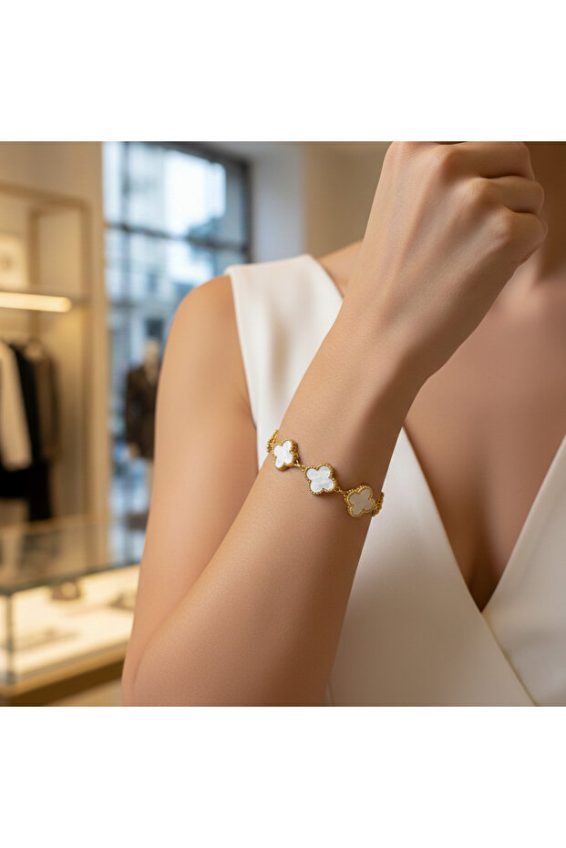 Beyaz Yonca Taşlı Van Cleef - 6