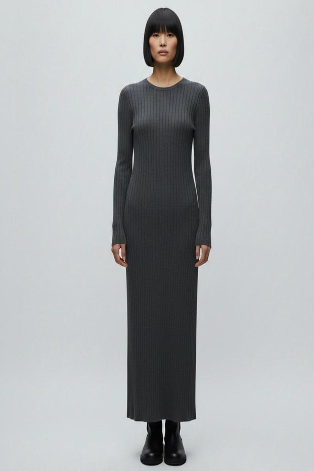 Ribbed Knit Dress with Waist Detail