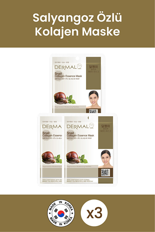 Renewing, Nourishing and Moisturizing Snail Extract Collagen Mask 23 Gr 3 Pieces
