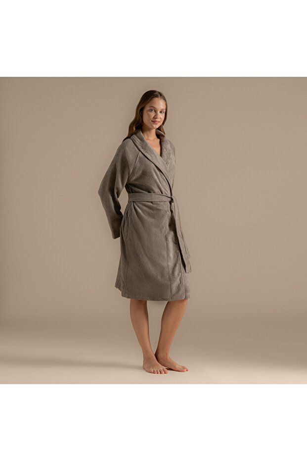 Solid Unisex Bornoz Vizon - 4