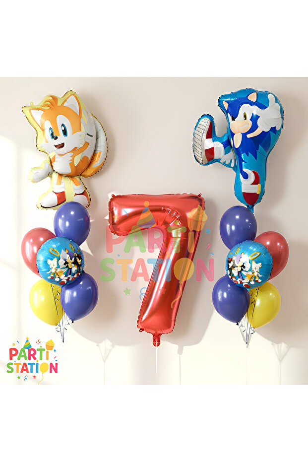 Sonic & Tails 7 Year Old Foil Balloon Set – 13 Piece Birthday Balloon Set