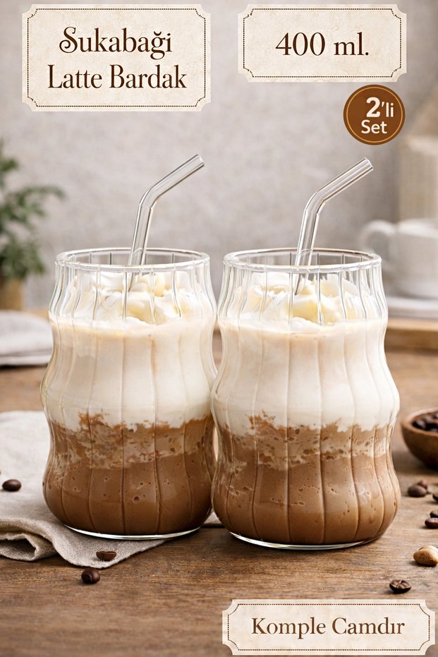 Set of 2 Gourd Latte Glasses with Straws Nordic Style Glass Cups Coffee Cocktail Presentation Glass 500ml