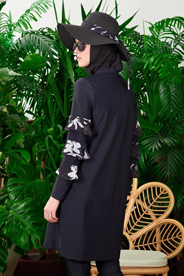 DESENLİ ŞİFON VOLANLI TESETTÜR MAYO - 3