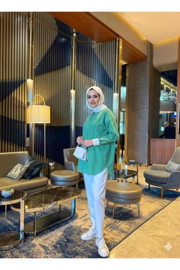 ÇİZGİLİ TAŞLI PAMUKLU GÖMLEK - 2