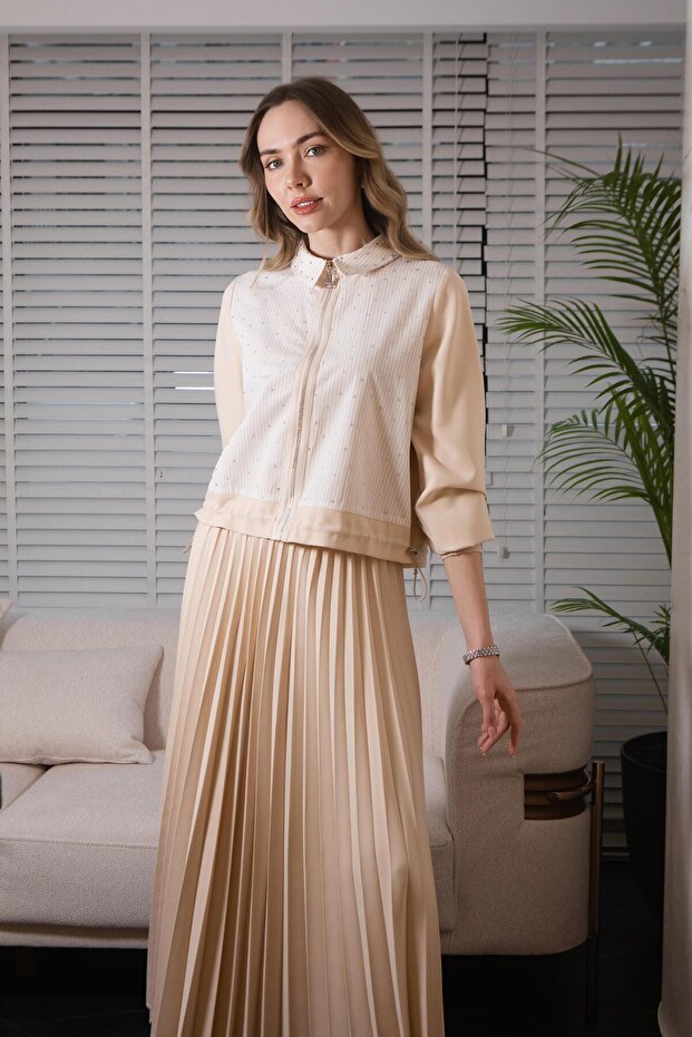 ÇİZGİLİ TAŞLI ETEKLİ TAKIM - 1