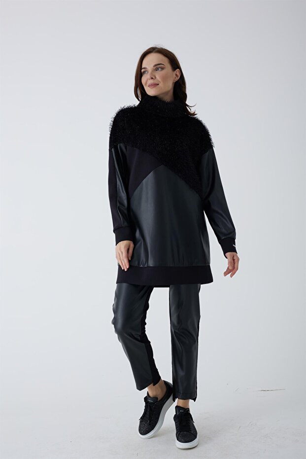 DERİ GARNİLİ SİMLİ İPLİ TUNİK - 7