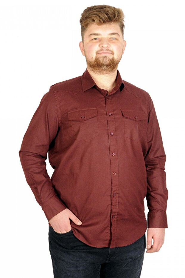 Mode XL Men's Shirt Gabardine Double Pocket 20360 Plum