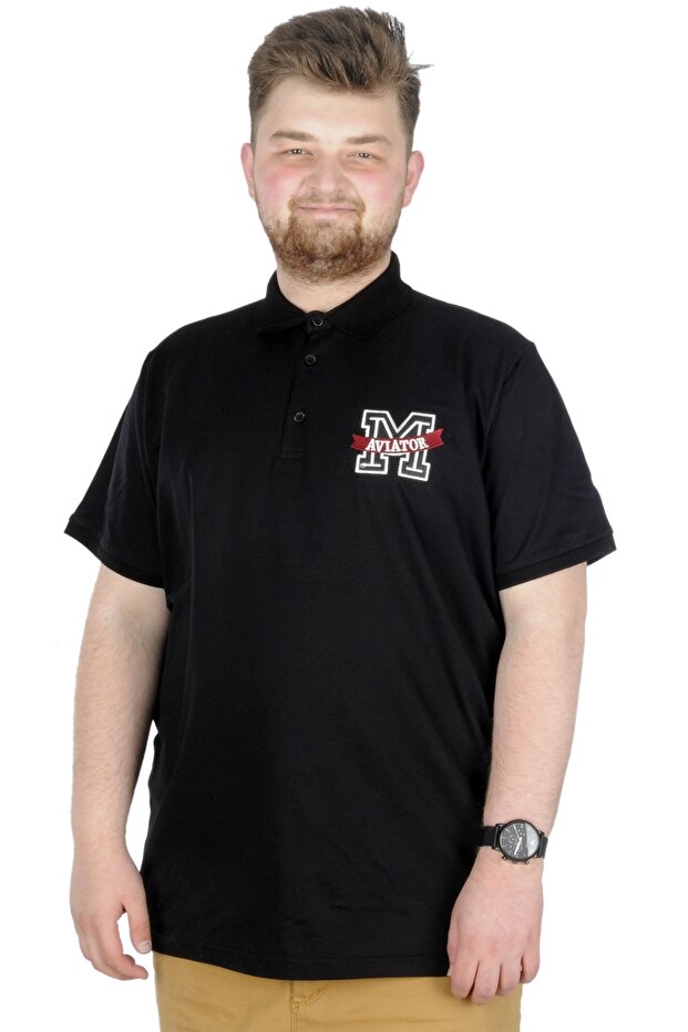 Mode XL Large Size T-Shirt Polo Embiriodery m 22343 Black