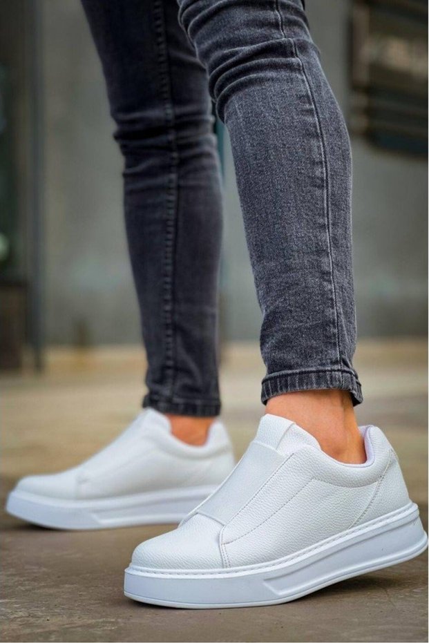 High Sole Banded White Casual Sneaker Sport Style Men's Shoes