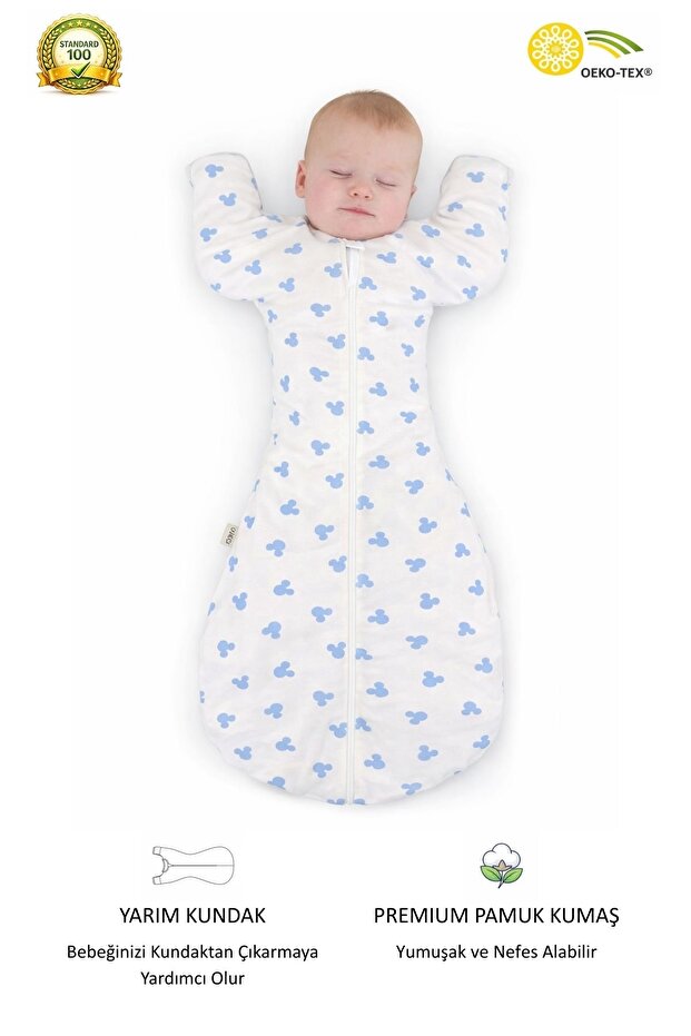 Blue Baby Swaddle Sleeping Bag with Gloves & Sleeves up Swaddle (0-3 Months, 3-6 Months, 6-9 Months)