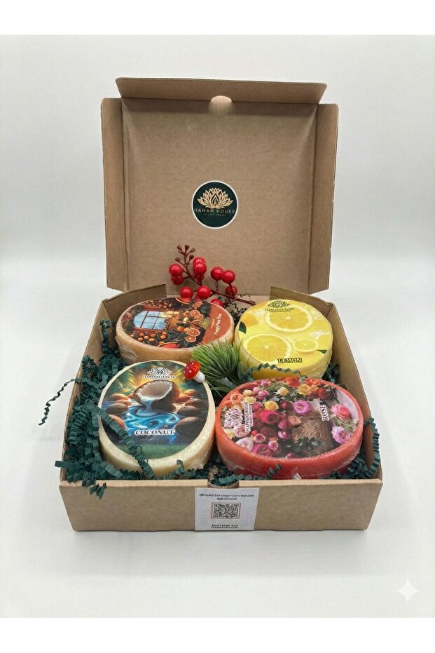 Set of 4 Gift Packages (Coconut, Rose, Lemon, Orange Cinnamon) Sponge Soap