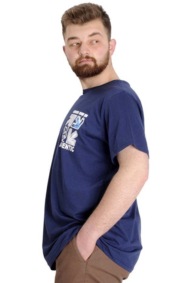 تي شيرت رجالي مقاس كبير من مود XL AUTHENTIC 23140 نيلي