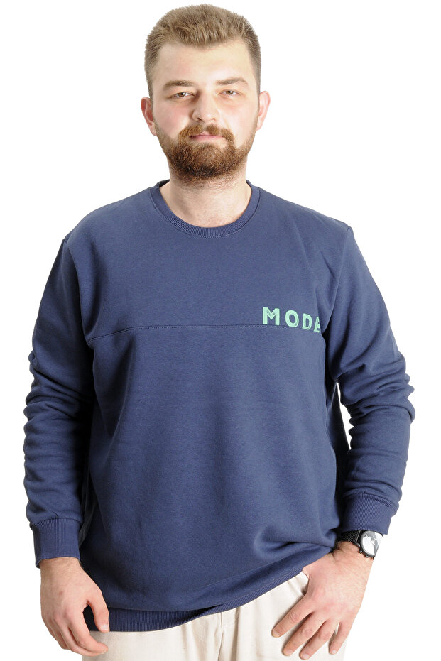 سويت شيرت رجالي مقاس كبير من Mode XL برقبة دائرية موديل 23529 نيلي